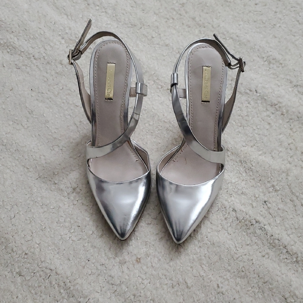 Louise et Cie, Leather Silver Pointed Slingback Heels